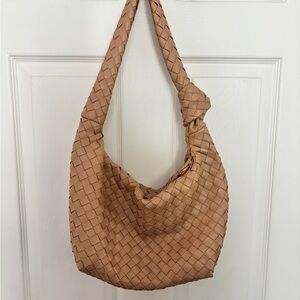 A New Day Tan Woven Shoulder Bag